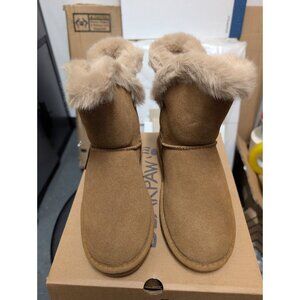 BEARPAW® Suede Sheepskin Pom Pom Boot with NeverWet™ -  size 4